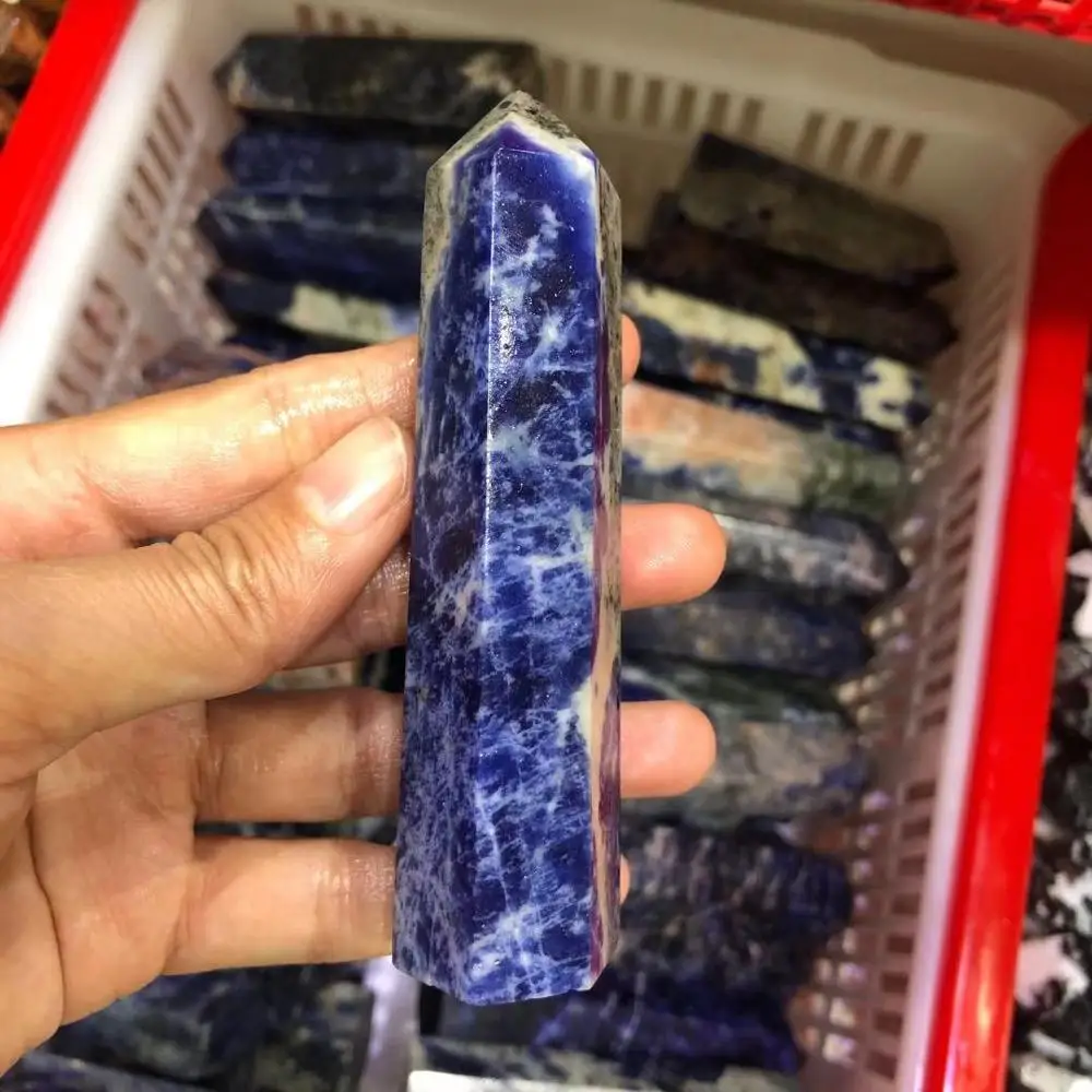 Natural Crystal Point Sodalite Stone Tower Healing Reiki Obelisk Polished Blue Quartz Ornament for Home Decoration