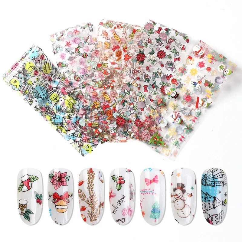 

10PCS Christmas Halloween Nail Transfer Foil Roll Sticker Designer Set Nail Art Decal Starry Nail Decoration Accessories Wraps