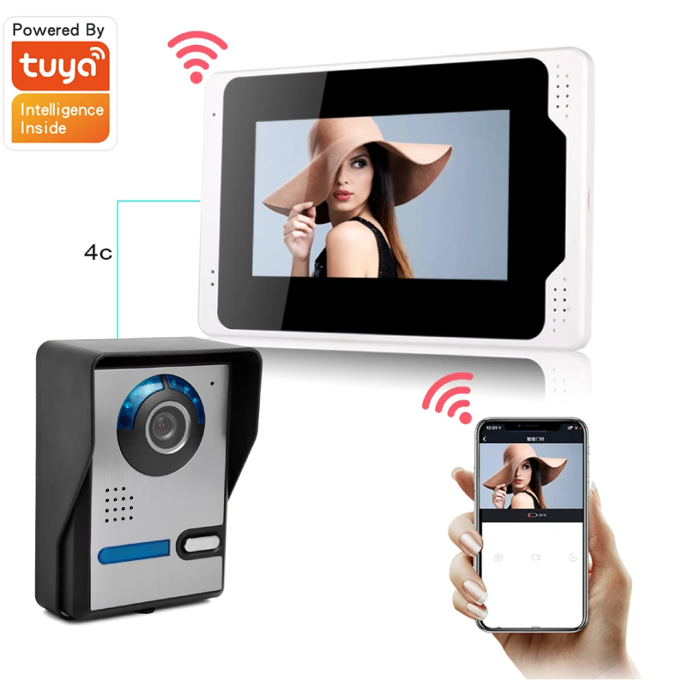 

Wifi Video Door Intercom System, 7 Inch 1080P IP Touchscreen Monitor with Wired Camera Outdoor, App Unlock