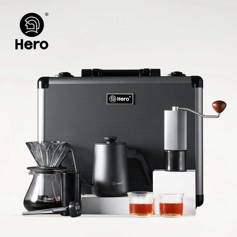 

Hero S02 Hand Drip Coffee Gift Box Sets 7 PCS Manual Grinder +Drip Filter+Share Coffee Pot+Brush+Hand Punch Pot+Electric Scale