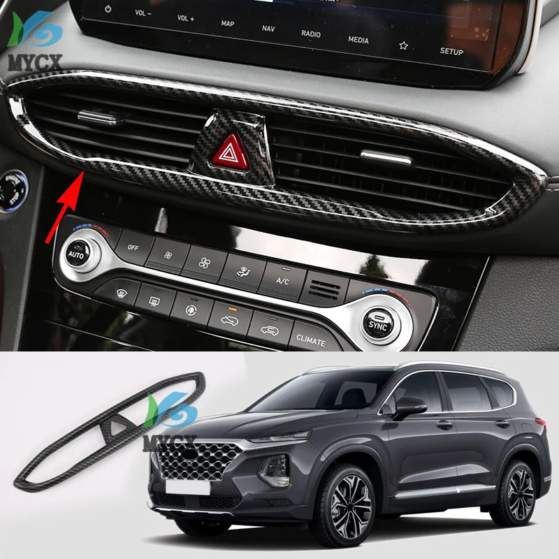 

Car Interior Central Control Dashboard Outlet Air Vent Cover Trim Panel Frame ABS Chrome For Hyundai Santa Fe IX45 4TH 2019 2020