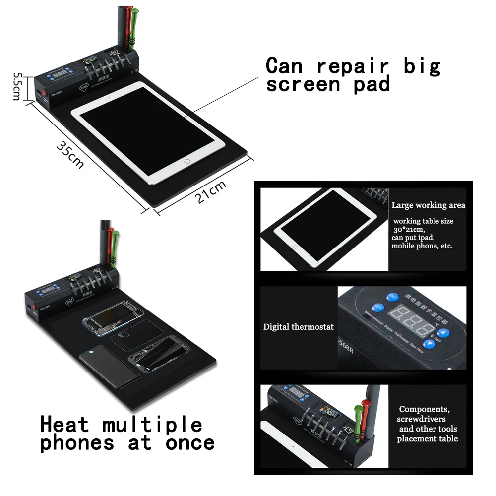 tbk 568R lcd heating separator, 14 inch for mobile phone screen and tablet, soft silicone cushion, quick heating