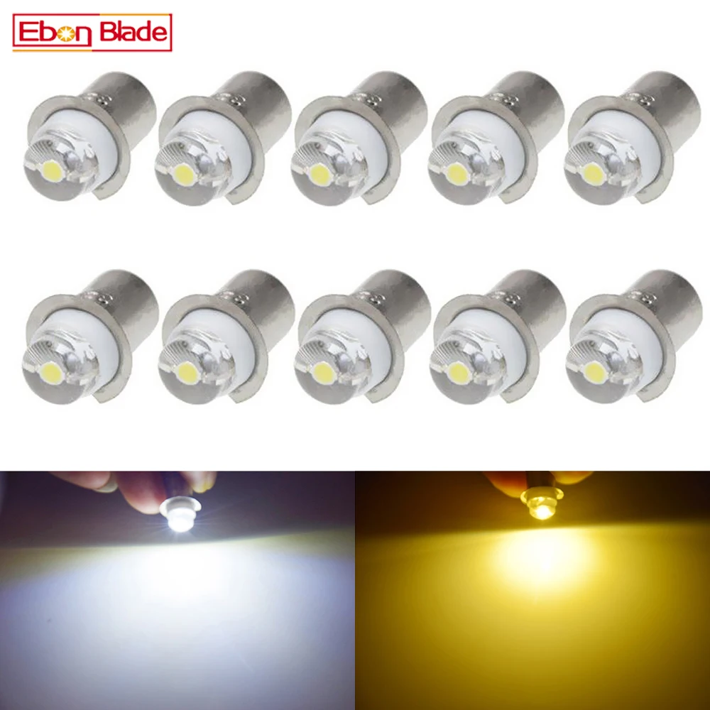 10Pcs P13.5S 0.5W LED Upgrade Bulb Light for Torch Flashlight Bike Work Lamp White 6000k Warm White 3V 4.5V 6V 12V 18V 24V DC