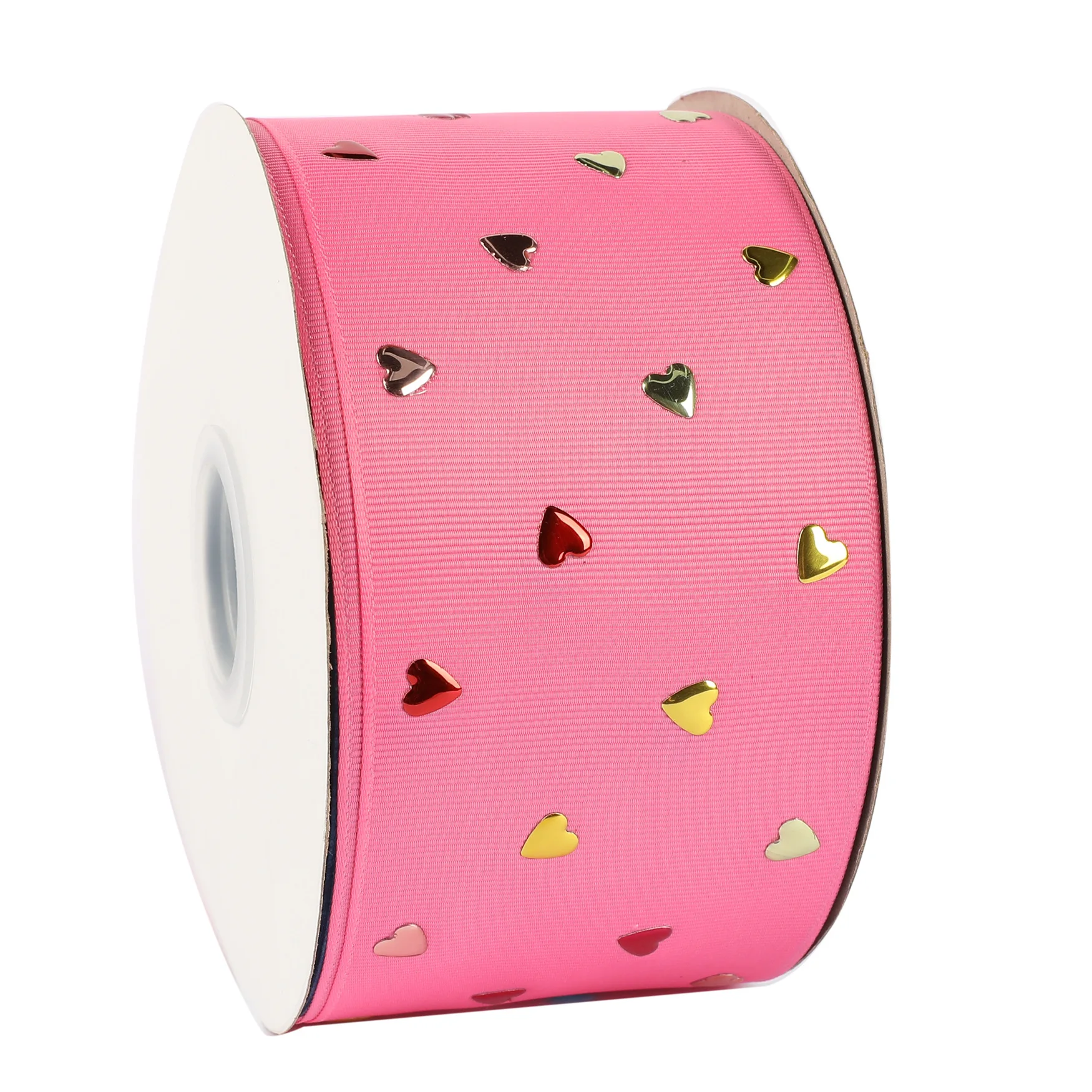 HSDRIBBON 75MM 3inch Listones Love Heart Metal Foil on Grosgrain Ribbon