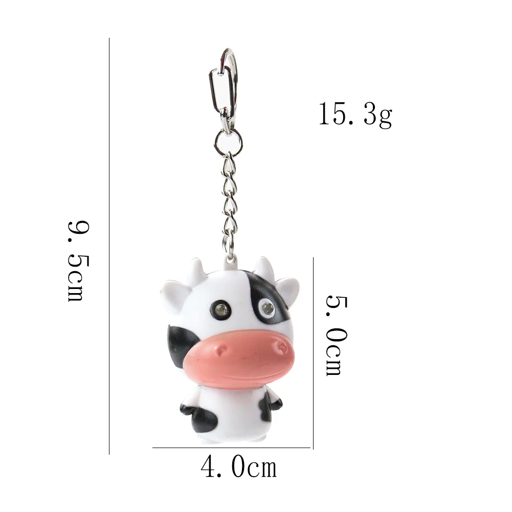 Cute LED Cow Cattle Low Sound Keychain Flashlight Mini Fun Toys Kids Animal Keyring Key Chain Ring Bag Backpack Children Gift