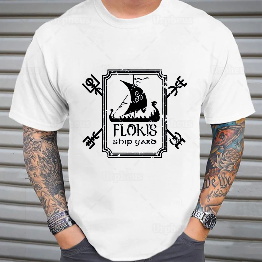 100% Cotton Floki\'s Shipyard Tshirt Vikings T Shirts Protagonist of Vikings Ragnar Lothbrok Hip Hop Summer Top Tees