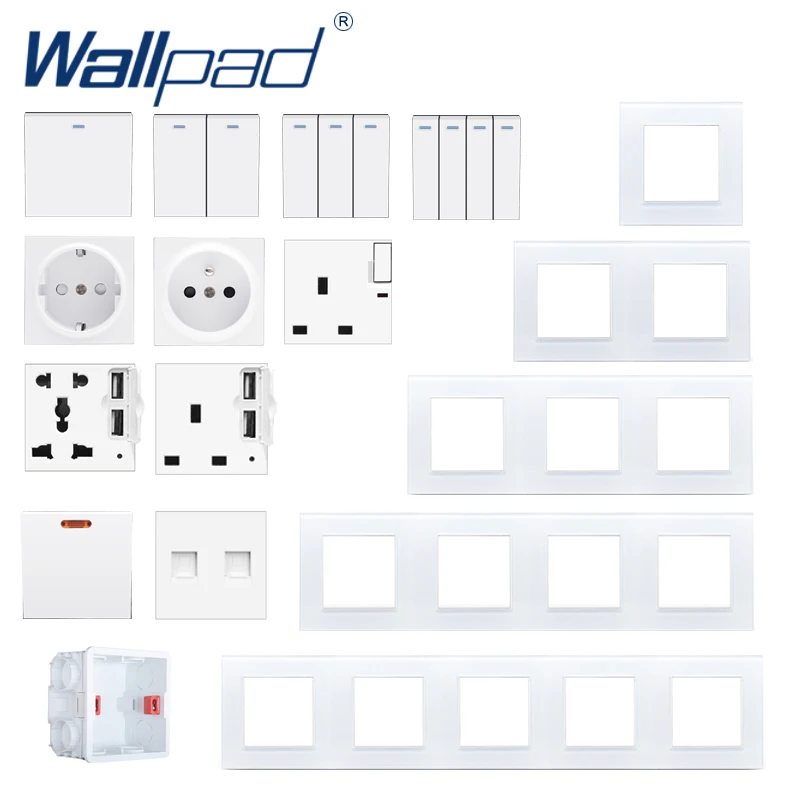 DIY Wall Light Button Switch Power Socket Electrical Outlet White Plastic Function Key 52*52mm S6 Series Wallpad