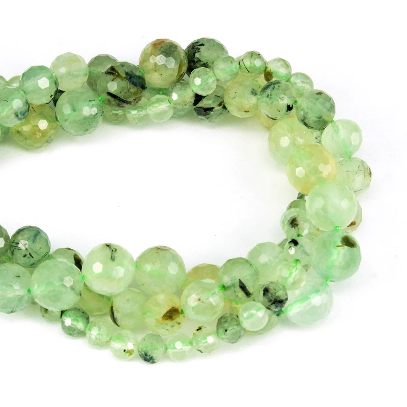 Natural Hard Faceted Green Prehnite Round Loose Beads Strand 6/8/10/12MM For Jewelry DIY Making Necklace Bracelet