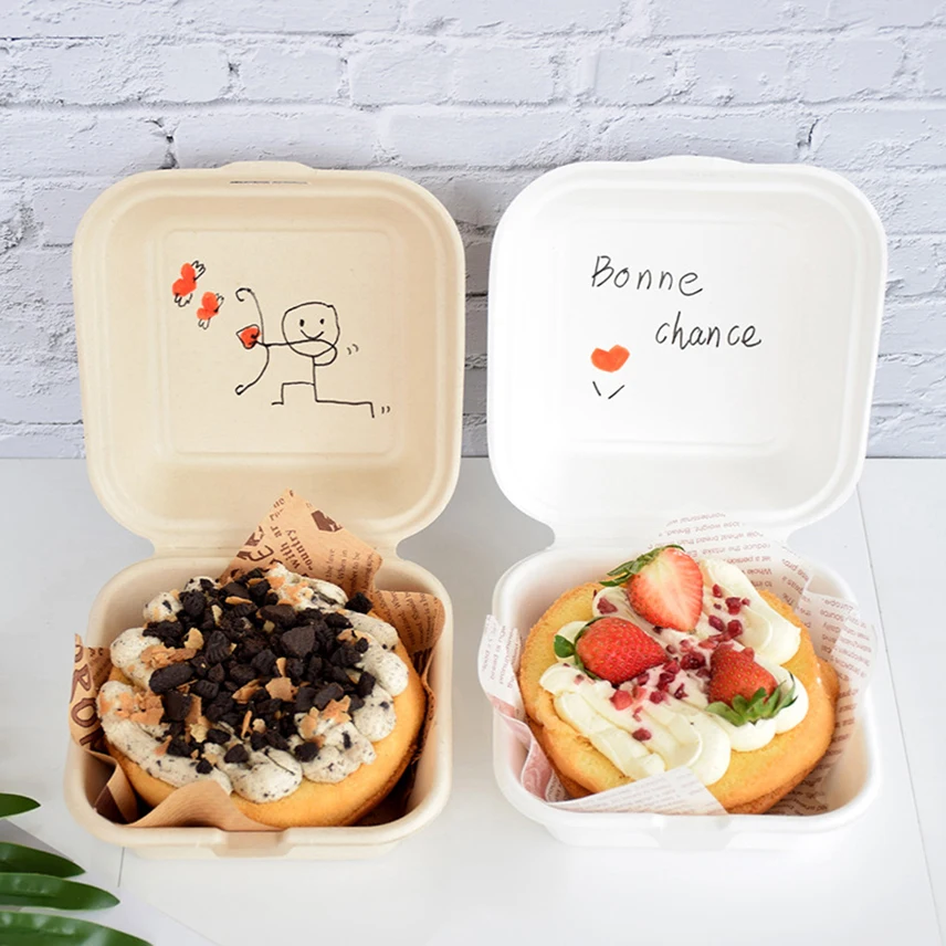 Caja Bento desechable para fruta, ensalada, hamburguesa, caja de pulpa para pastel, almuerzo portátil, hornear pasteles, contenedor de alimentos, 10