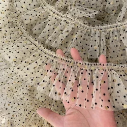 2meter/5meter /10meter 8cm Beige Mesh Black Dot Fabric/ Bronzing Gold Dot Pleats Lace Trim Pet/ Doll Dress Accessories X579