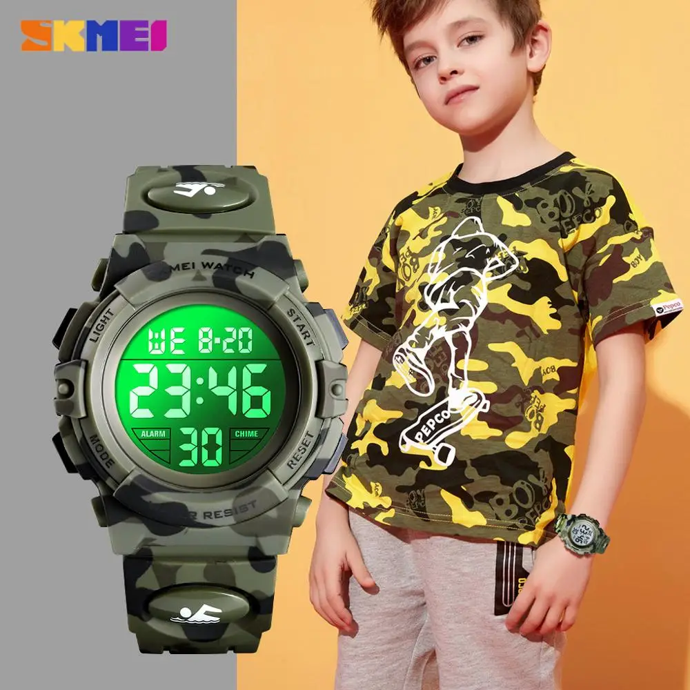 SKMEI-reloj Digital militar con luces de colores para niños, cronómetro, pulsera infantil