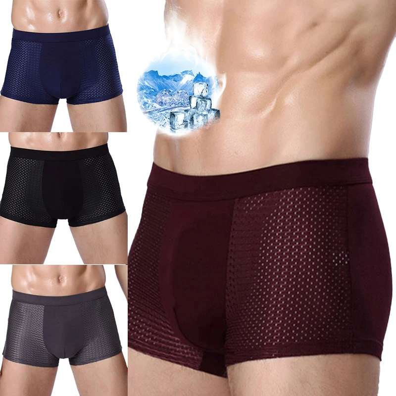 2024 Boxers Briefs Man Ice Silk Shorts Underpants Male Large Size Men\'s Mesh Panties Breathable Long Boxer For Men Underwear