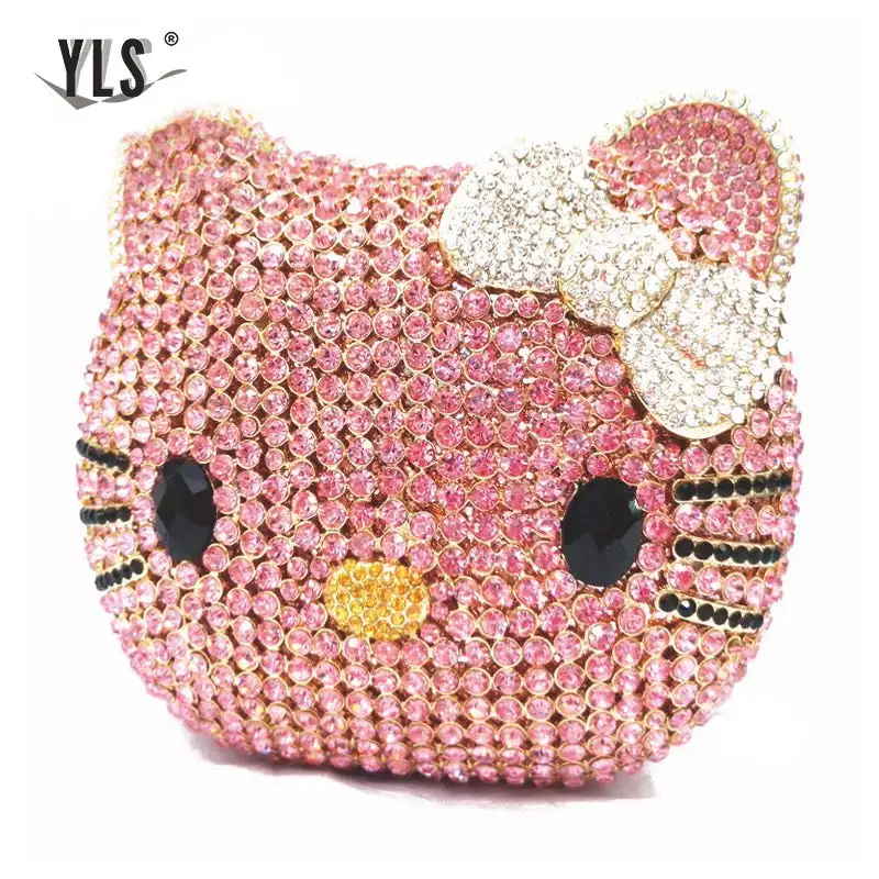 Diamante Clutch Bag NEW Lovely Cat Fancy Crystal Evening Bag Clutch Purse in Pink YLS-A02