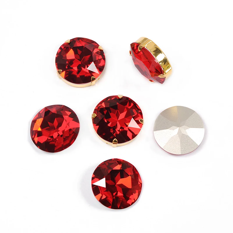 YANRUO 1201 Rivoli 27mm Light Siam Red Rhinestones K9 Glass Crystal With Claws Sewing Gems Round Diamond Stones For Clothing