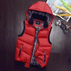 Brand Fashion Men Autumn Winter Vest Hat Detachable Design Male Casual Hooded Waistcoat Sleeveless Jacket 5 Colors Size M-5XL