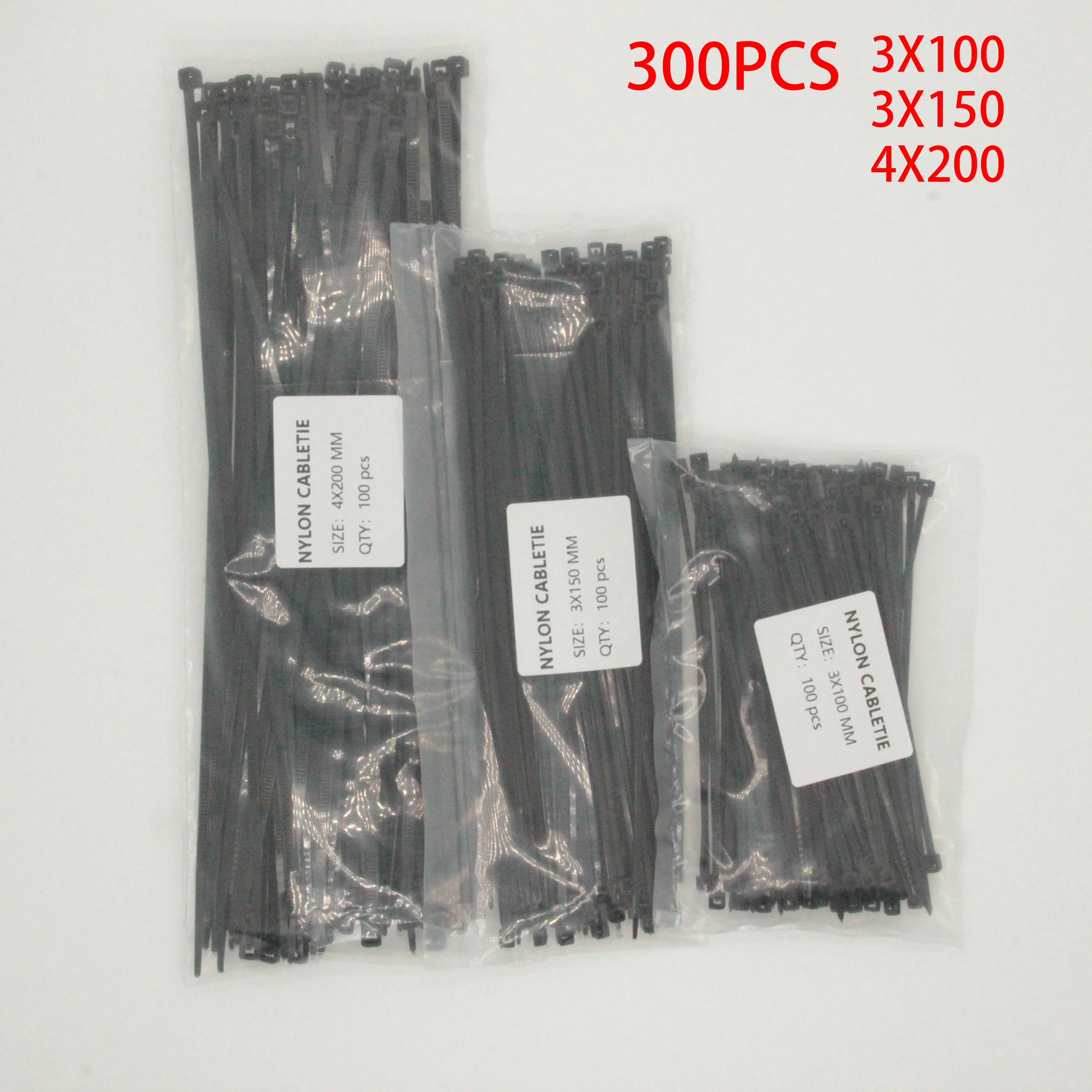 300 Pcs Nylon Cable Self-locking Plastic Wire Zip Ties Set 3*100 3*150 4*200 MRO & Industrial Supply Fasteners & Hardware Cable