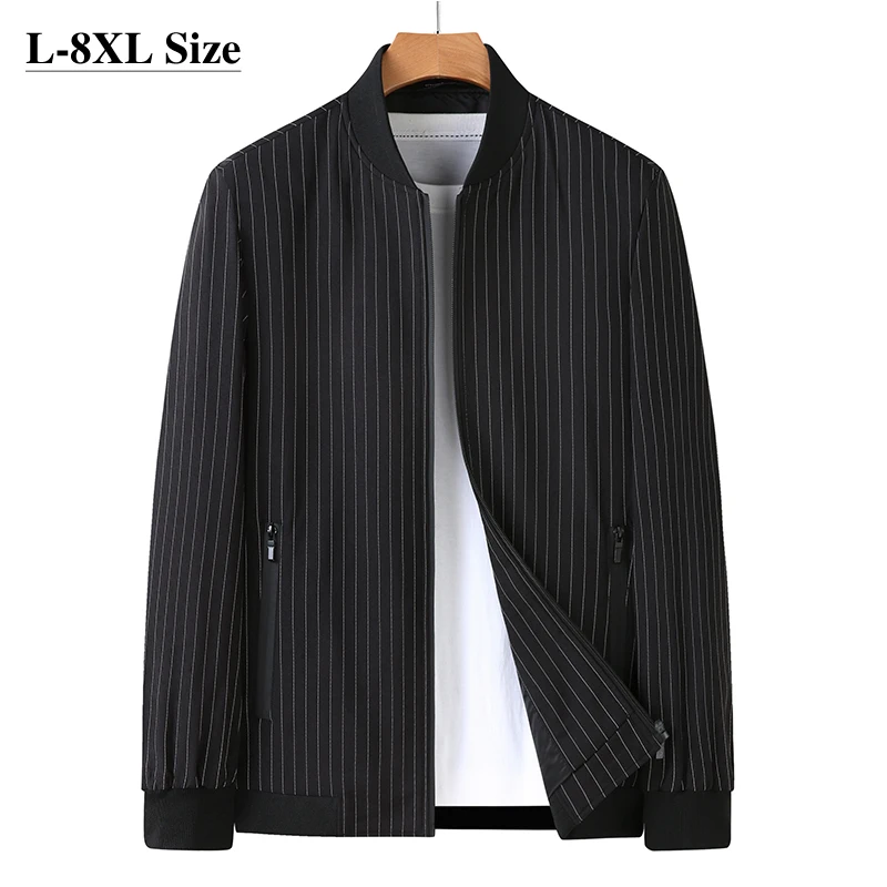 

Plus Size 8XL 7XL 6XL Men's Bomber Jacket 2023 Autumn New Fashion Striped Casual Baseball Coat Oversize Streetwear Brand Clothes