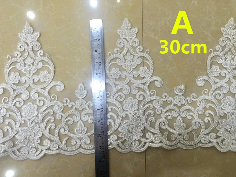 

22cm-30cm high quality plain white mesh base beaded framed polyester embroidery lace trim,veil trim,wedding trim,XERY190727B