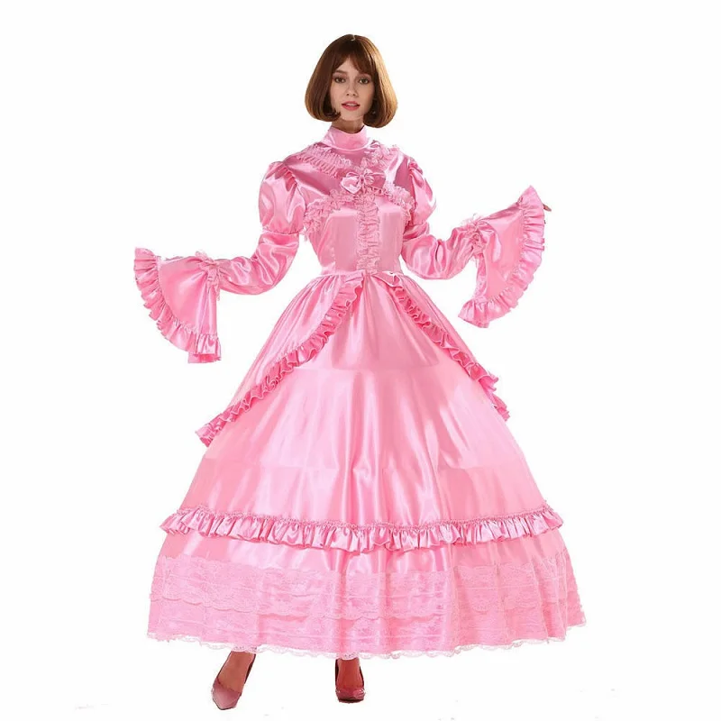 Sissy girl lockable gothic Lolita punk satin dress pseudo nymph big sleeve costume