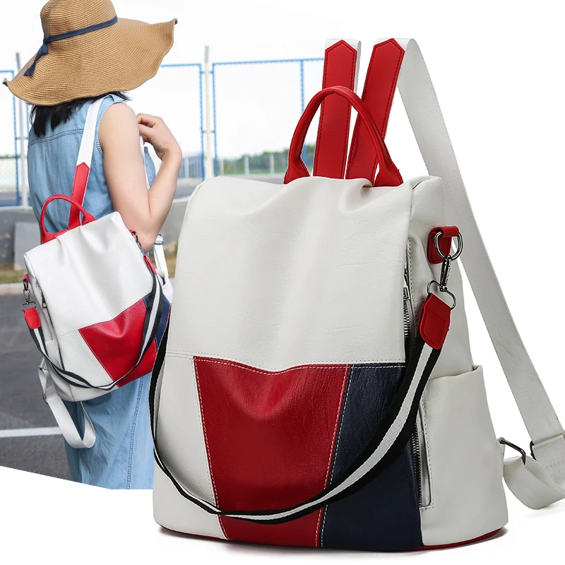 Multifunctional Backpack Women Leather Backpacks Female White School Bags For Teenage Girls Shoulder Bag Travel BackPack Mochila