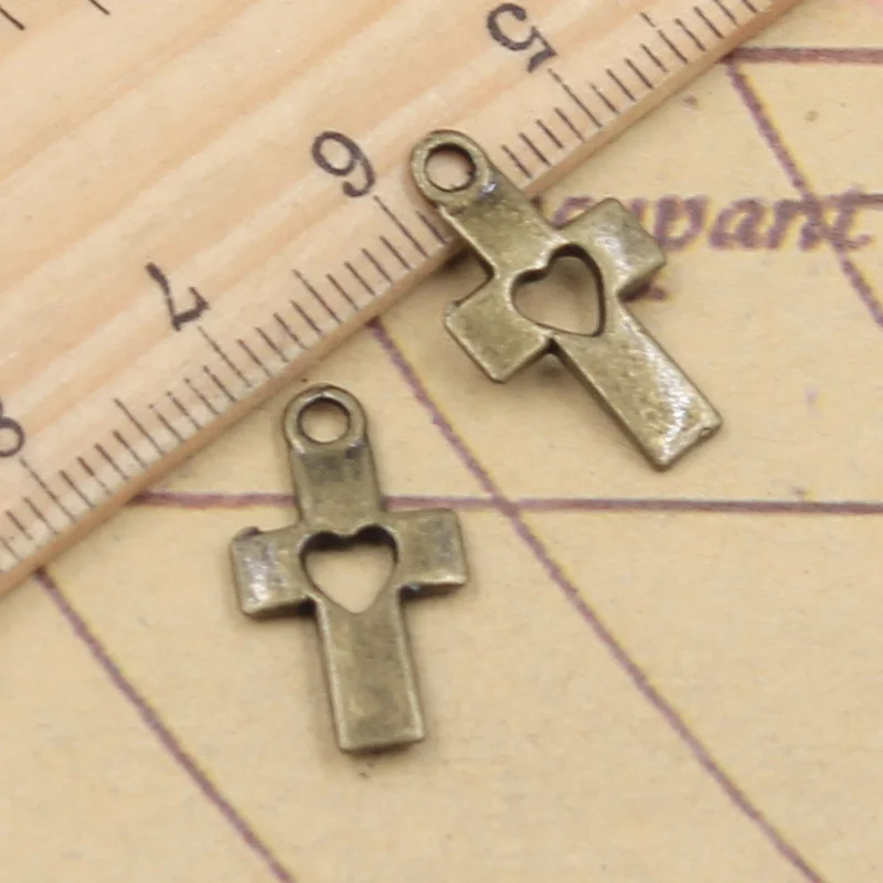 40pcs Charms Cross Heart Cut Out 18x10mm Tibetan Bronze Silver Color Pendants Antique Jewelry Making DIY Handmade Craft Bracelet