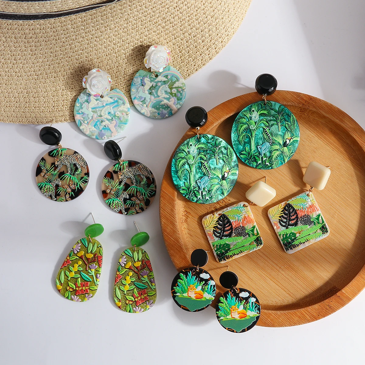 AENSOA  Colorful Acrylic Geometric Flowers Drop Earrings for Women Flora Graffiti Jewelry Dangle Earring Pendant Wholesale