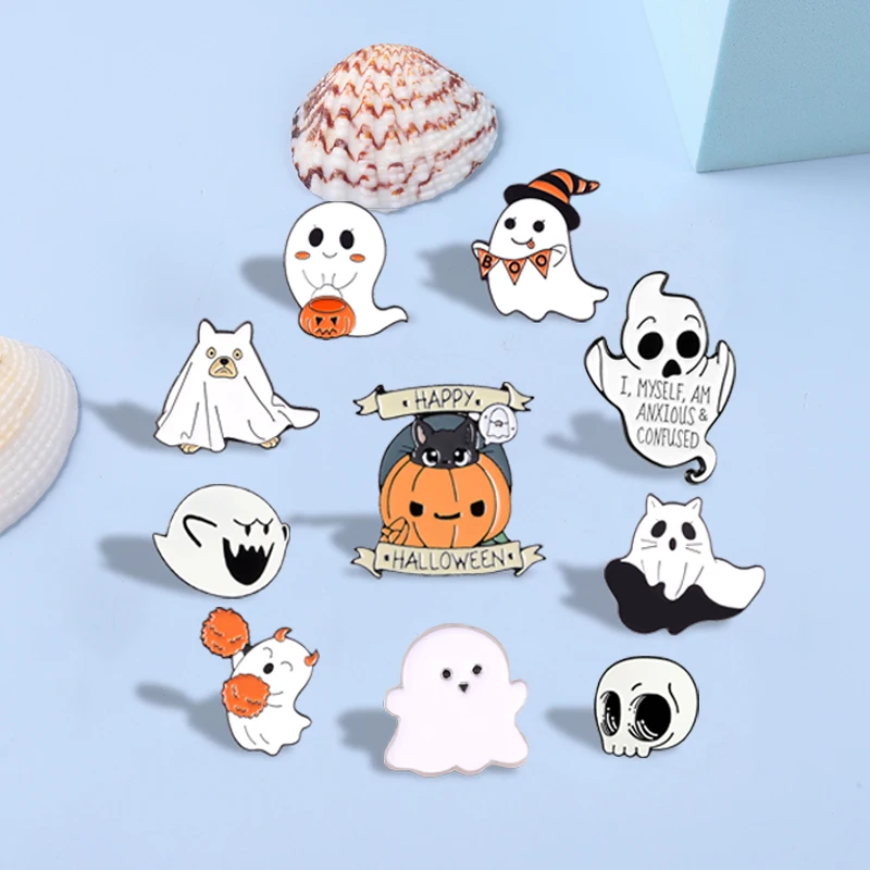 Halloween Punk Enamel Pins Cute Ghost Pumpkin Skull Brooch Lapel Pin Badges Backpack Gift Friends Kids Jewelry Accessories