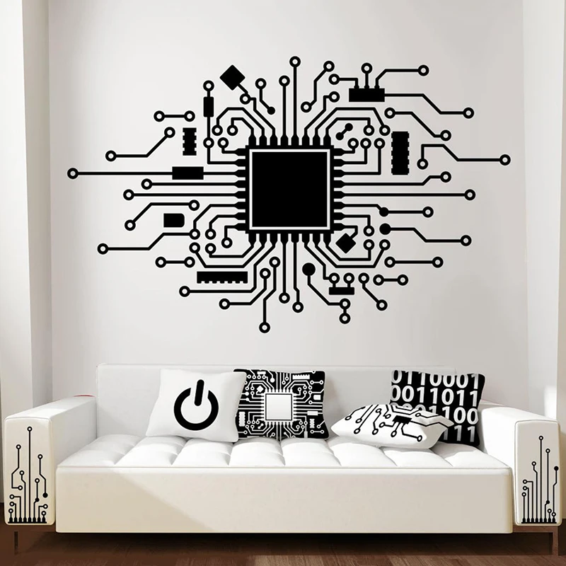 Circuit Board Technology Computer Wall Sticker Cpu IT Digital Music Producer Hacker Gamer Wall Decal Bedroom Vinyl Decor c217