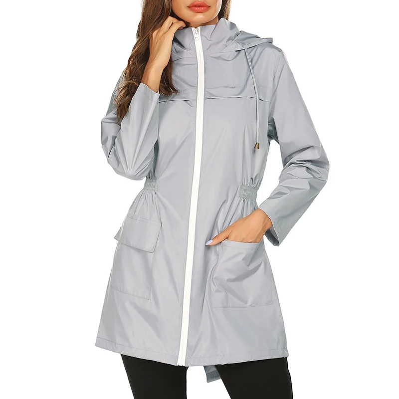 Women\'s Lightweight Jacket 2021 Windproof Waterproof Raincoat Female Hooded Outdoor Hiking Long Rain Tops Rainwear