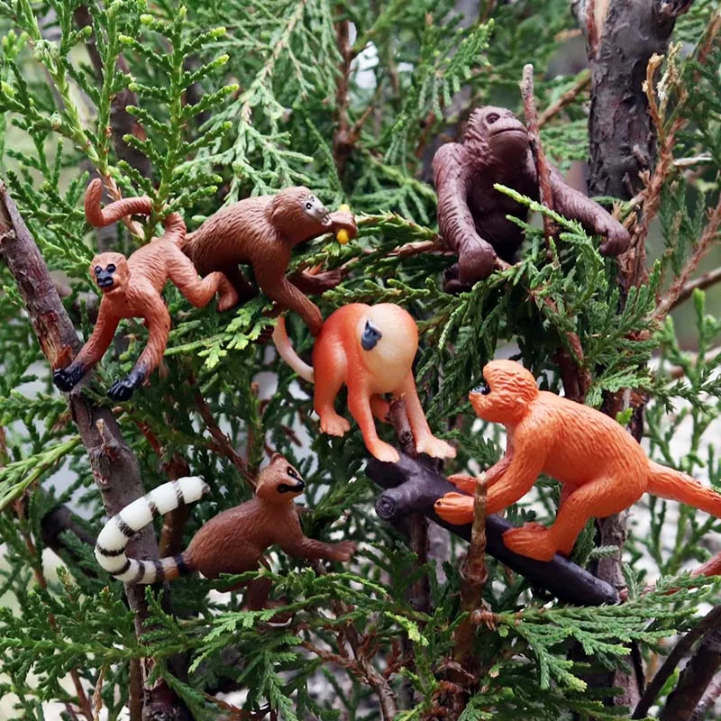 Oenux Simulation Wild Animal Chimpanzee Orangutan Gorilla Tree Sloth Monkey Model Action Figures Garden Miniature Decoration Toy