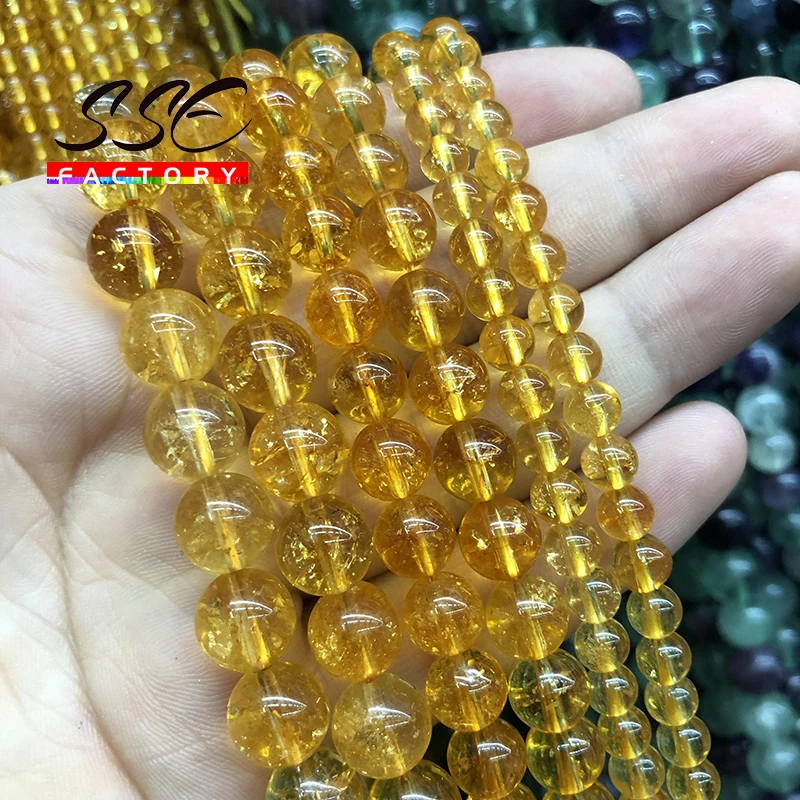 

Natural Citrines Beads Yellow Crystal Round Loose Spacer Beads 15" 4-12 MM For Jewelry Making DIY Bracelet Accessories