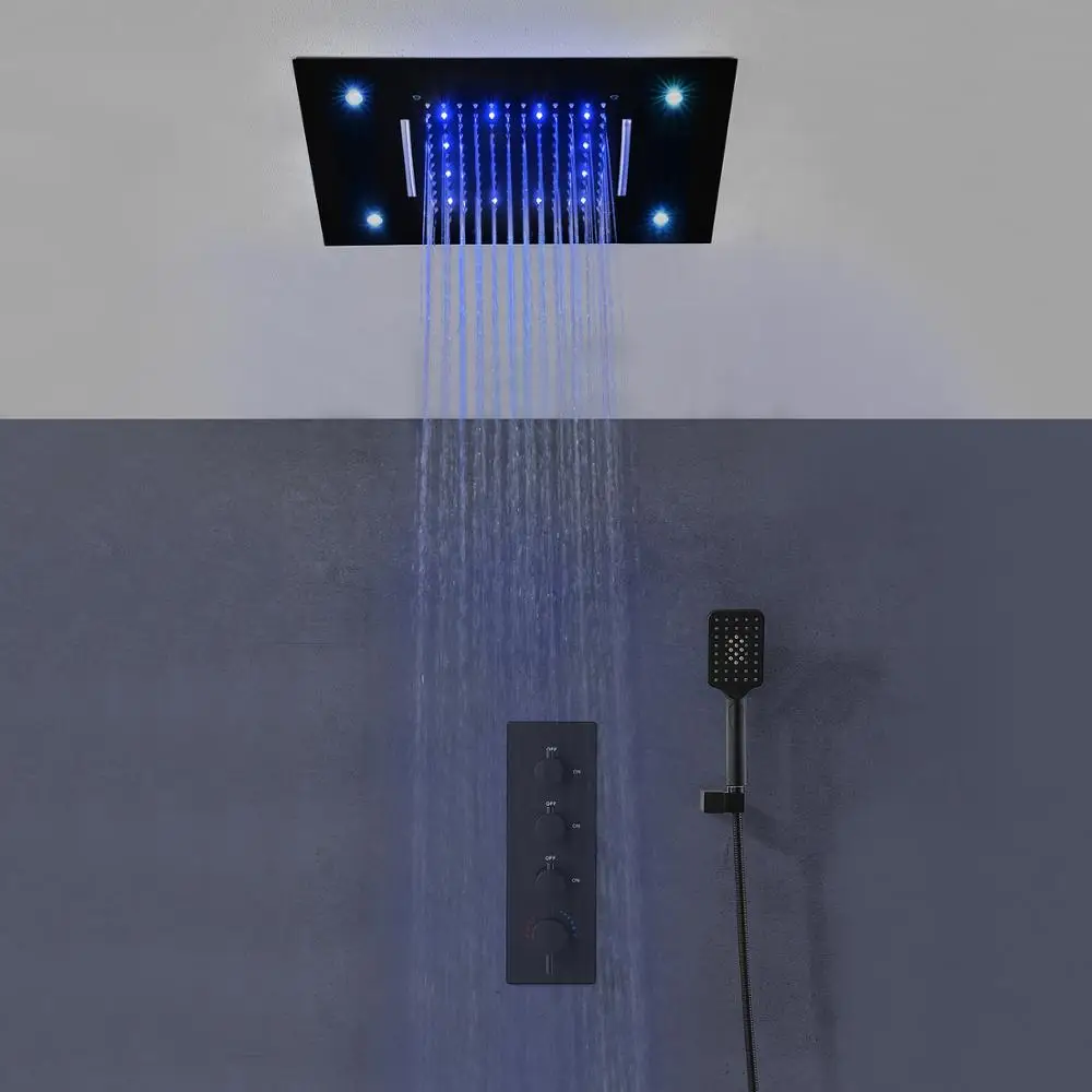 20x14inches Multi Mode Rainfall Waterfall Shower Head Panel Faucet Set Thermostatic Mixer Vavle Switch Handheld Spout Tap