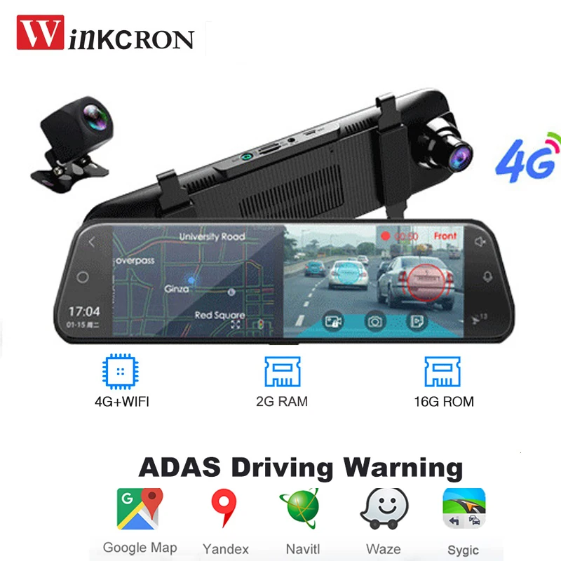 10 inch IPS Car Rearview Mirror 4G ADAS Android 8.1 Dash Cam Auto Video Player Car Intelligent System 170 degree lens RAM 2G/16G