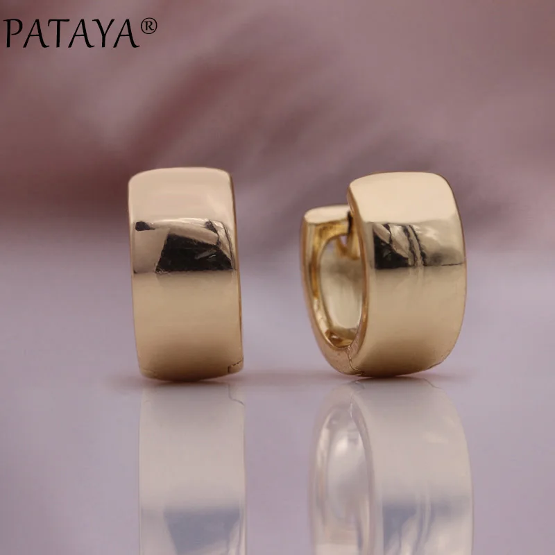 PATAYA New Simple Glossy Circle Dangle Earrings 585 Rose Gold Color Gift Women Fashion Jewelry Unique Wedding Party Earrings