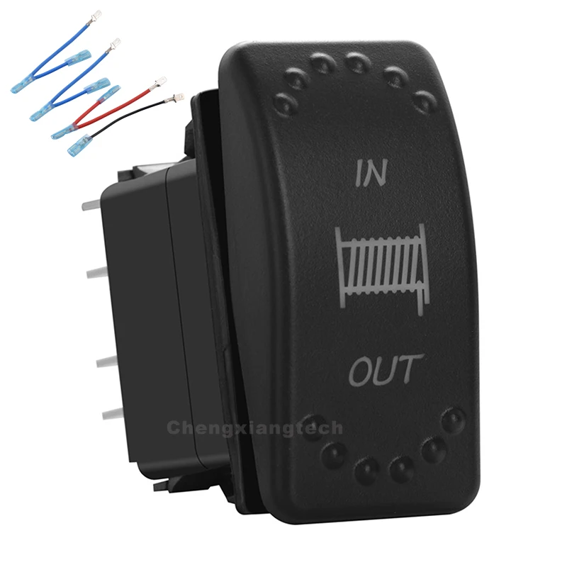 Winch In/Out Blue Led 7p MOMENTARY ON/OFF/MOMENTARY ON 12V/24V DPDT Rocker Switch+Jumper Wires Set for Car Boat Waterproof