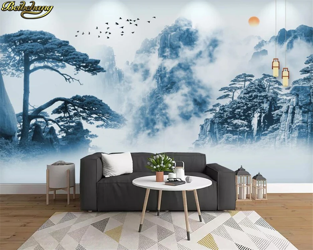 beibehang Custom 3d wallpaper mural artistic concept ink shanshan porcelain plate painting landscape painting background wall