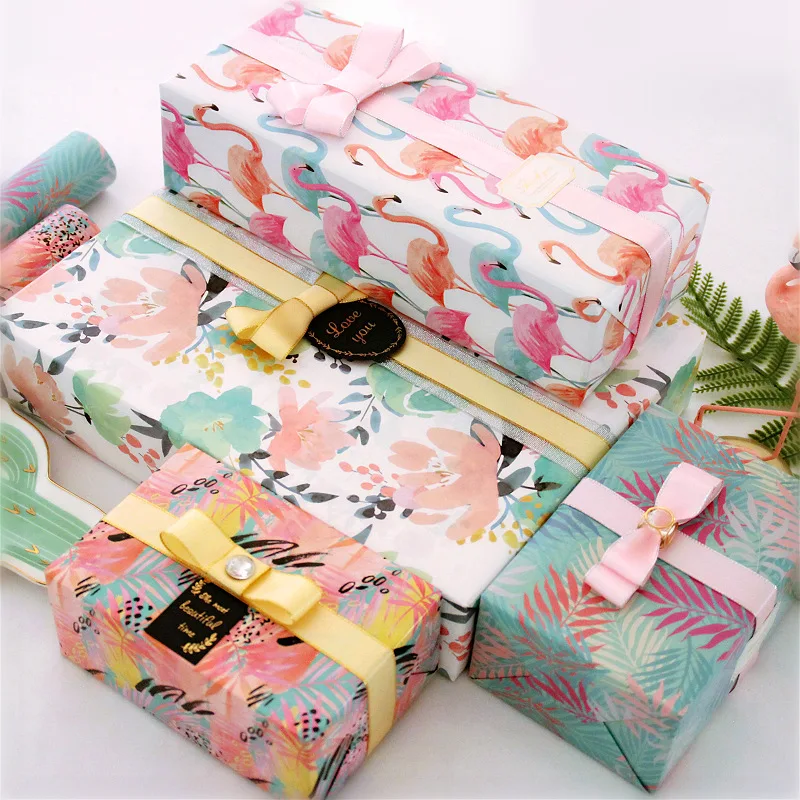 Tropical Rainforest Flamingo Peacock Pattern Flower Wrapping Paper 10pcs 70x50cm Valentine's Day Gift Wrapping Paper