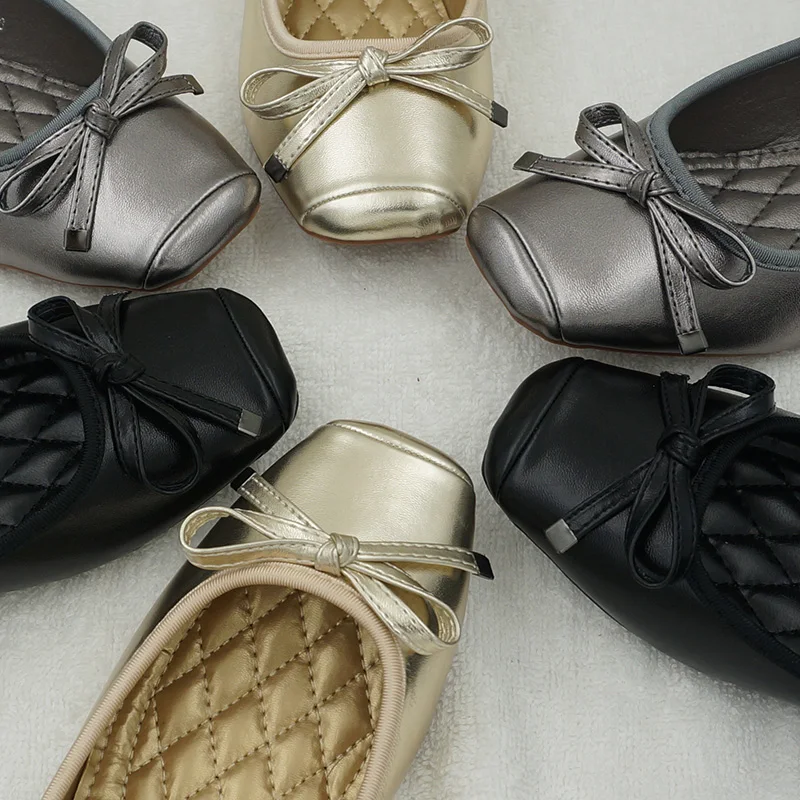 Ballerines Confortables avec Nministériels d pour Femme, Chaussures Plates Dorées, Mocassins à Enfiler, Grande Taille, Automne 2019