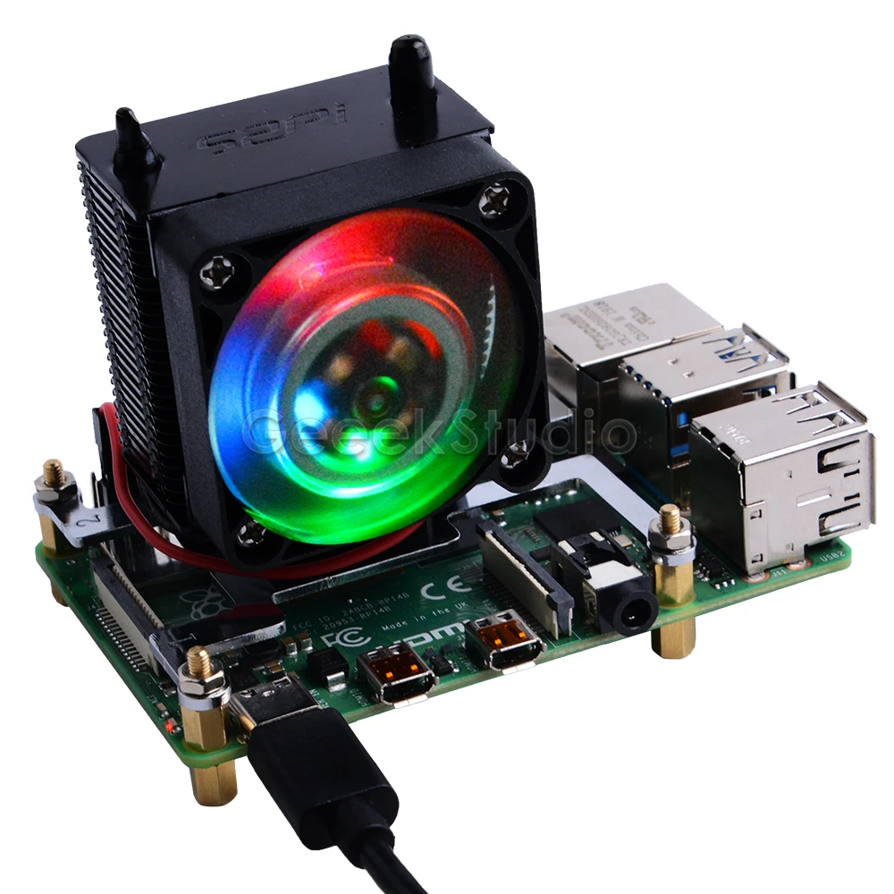 Picture 4: Black ICE-Tower CPU Cooling Fan Super heat dissipation 7 Colours Light Bracket 5-layer Case Shell for Raspberry Pi 4B / 3B+