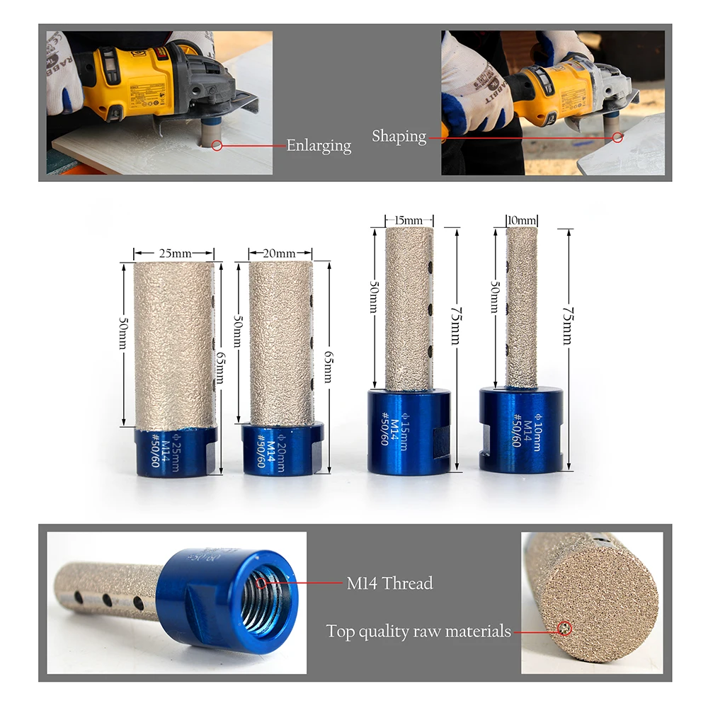 Raizi 1 Pc Diamond Hole Drill Finger Bits 10/15/20/25 mm Porcelain Tile Marble Granite  Enlarging Shaping Milling Bit Tool