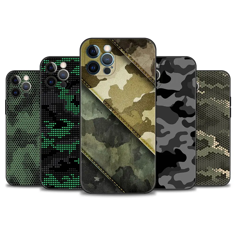 Mobilephone Case For iPhone 15 14 14 11 12 Pro XS XR Max 8 7 6 Plus 12mini Shell Camouflage Pattern Camo Military Army