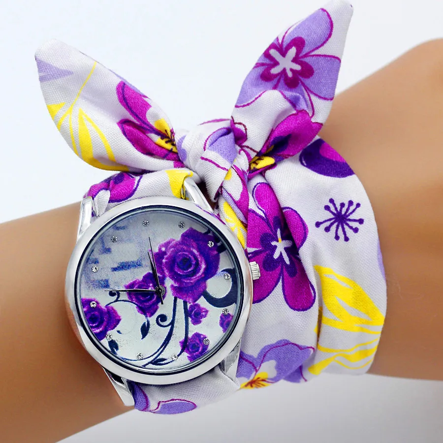 Shsby New Floral Chiffon Sweet Girls Watch Fabric Women Dress Watches Fashion Ladies Flower Cloth Wrist Watch