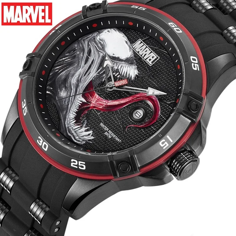 

Official Authorized Original Marvel Avengers VENOM Quartz Clock Waterproof MEN WristWatches Silicone Strap Male Luxury