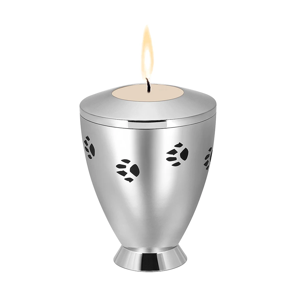 IJU048 316L Stainless Steel Engraved Keepsake Cremation Candle Holder for Ash Urns Funeral Casket for Memorial