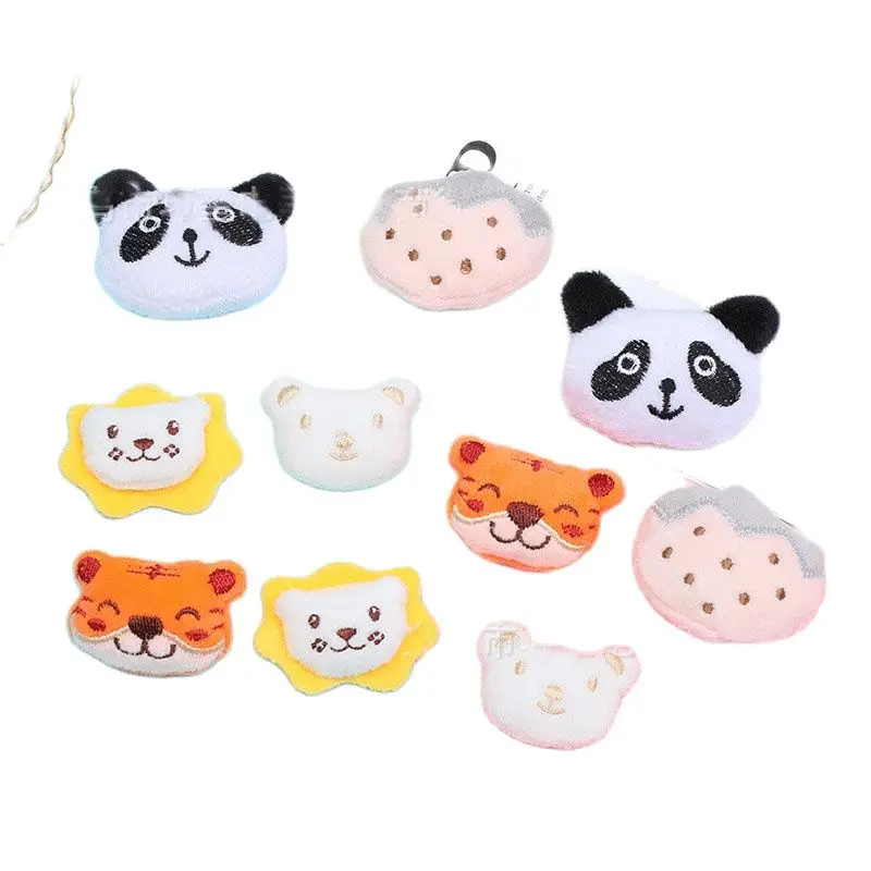 10pcs/lot Cartoon Plush Patches Kawaii Animal Head Padded Appliques DIY Headdress Clothing accessories Handmade Decorative Patch