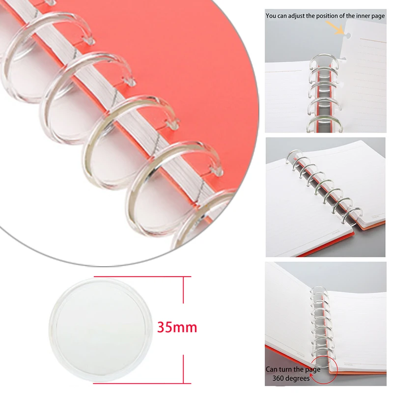 

35mm 12pcs Mushroom Buckle Notebook Binder Binding Discs New Transparent Binding Discs Binder Notebook DIY 360 Degree Foldable