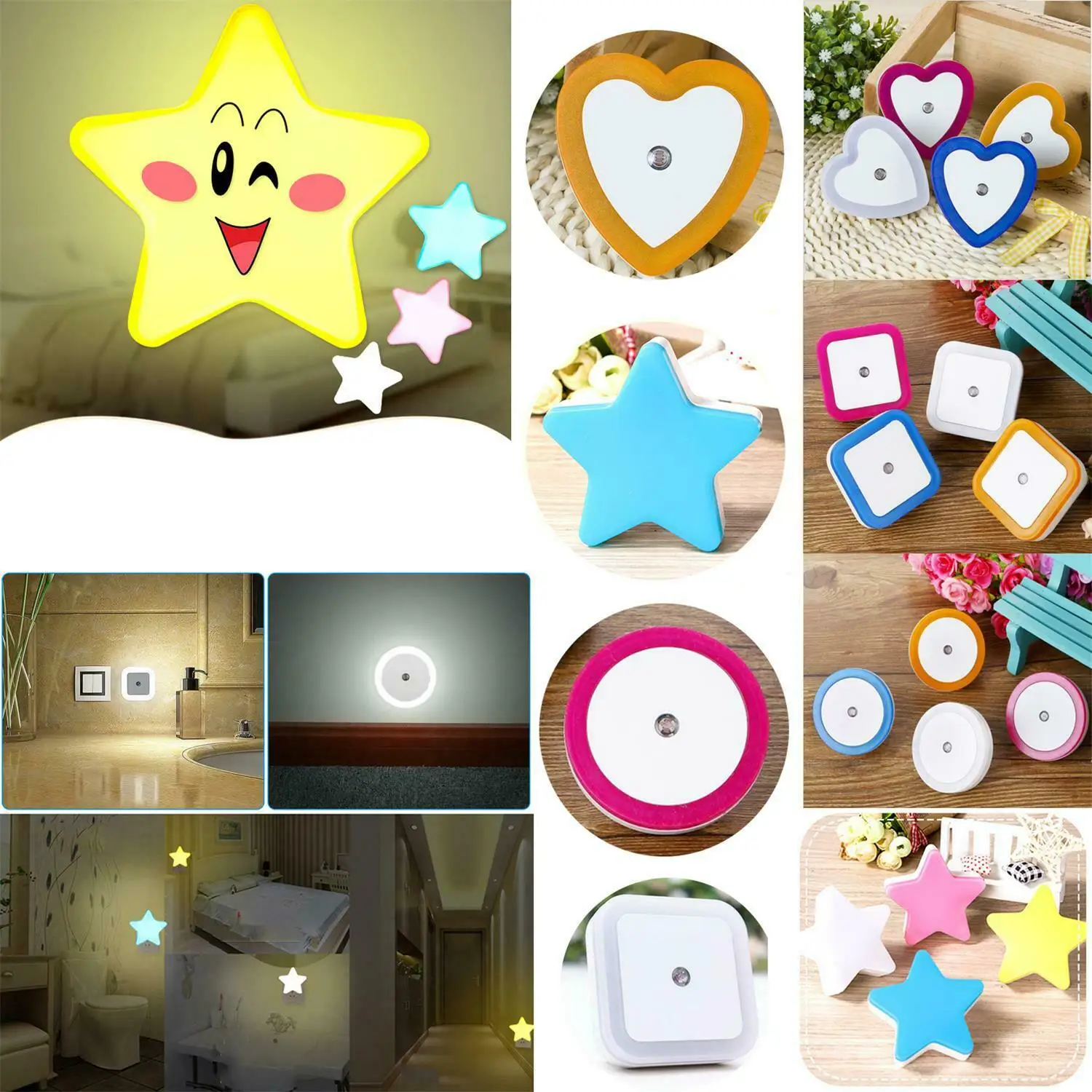 Mini Bonito Wall Plug-in LED Night Light, Sensor Automático, Lâmpada de Cabeceira, Quarto, Quarto de Criança, Corredor, Corredor, Escada, UE, EUA,