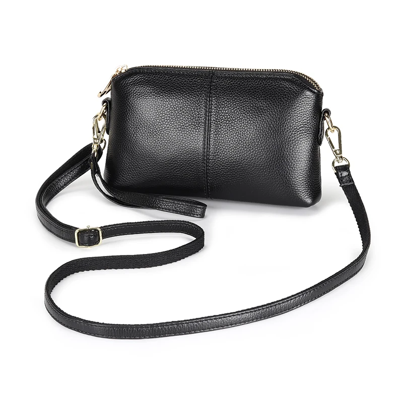 Luxury Genuine Cow Leather Black/Blue 5 Colors Small Shoulder Bag Women Double Zipper Crossbody Messenger Handbags Card Pocket