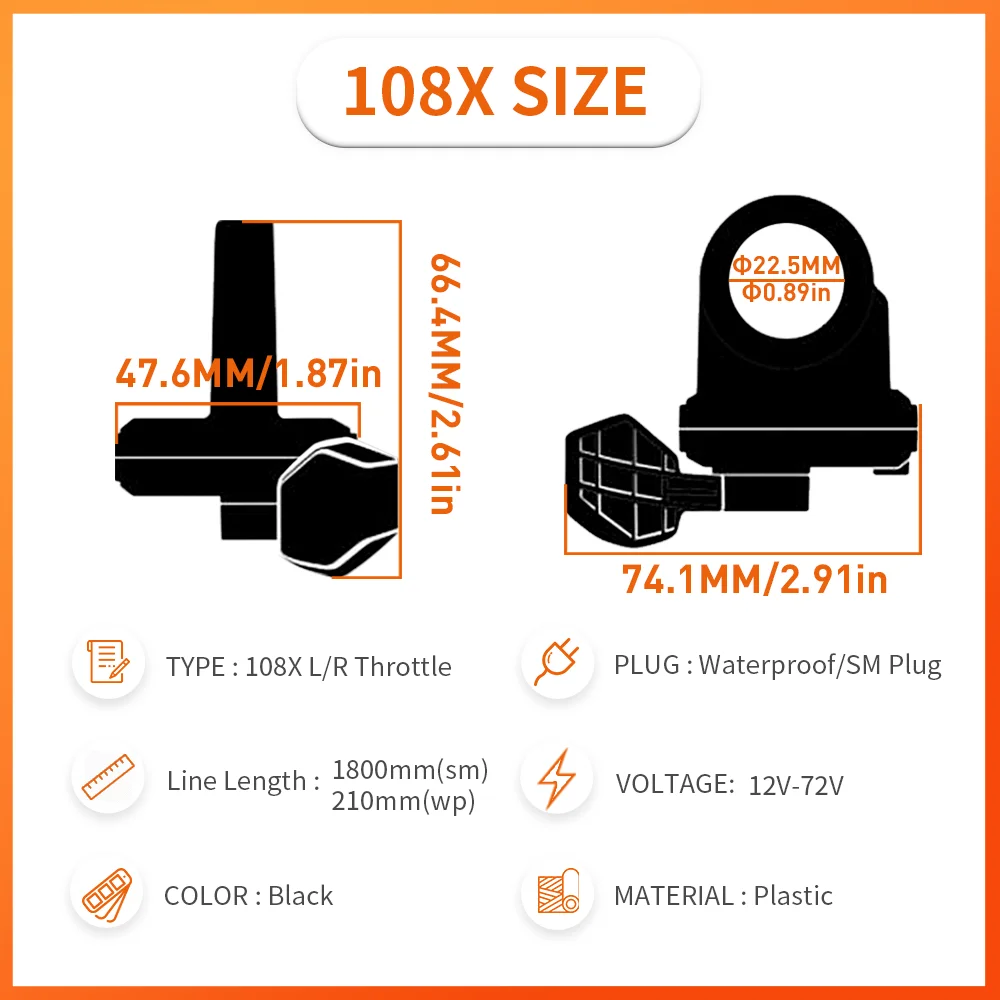 電動スクーター用ユニバーサル電圧,フットスロットル,108xフィンガーシリンダー,24v,36v,48v,60v,72v,スクーター用左右