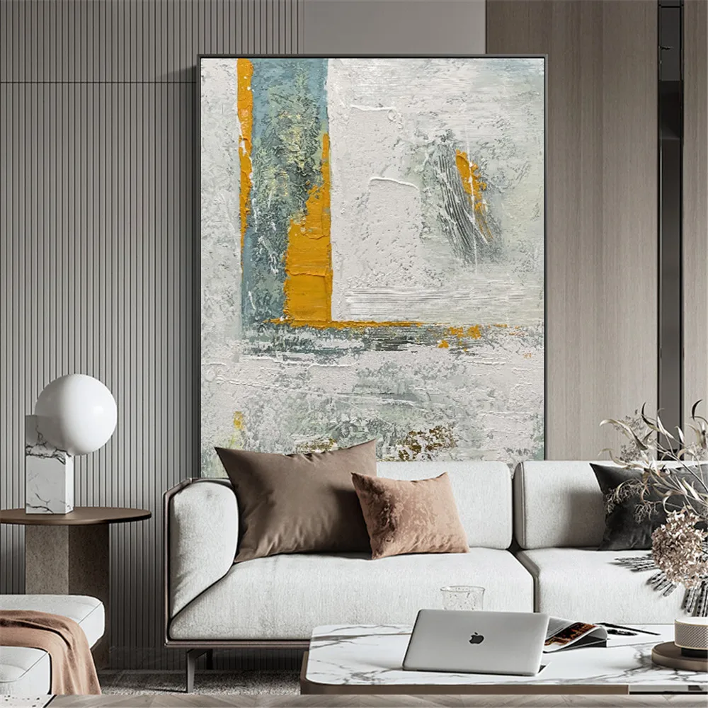 100% Handmade Oil Painting Canvas Abstract Oil Painting White Yellow Green Modern Canvas Wall Art Living Room Decorative Picture